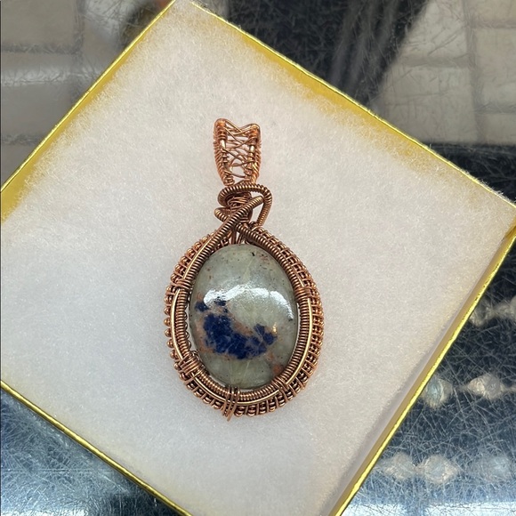 Jewelry - Sodalite stone Copper Wire Wrapped Pendant